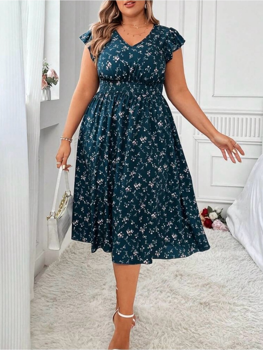 SHEIN Light Teal Floral Dress